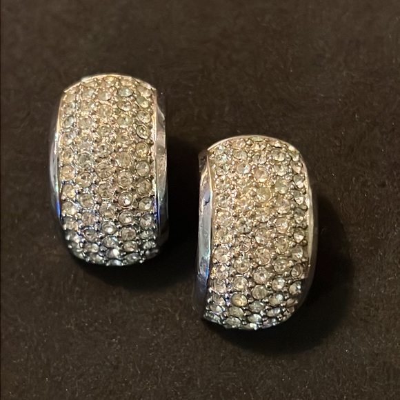 DIOR Silver Plated Swarovski Crystal Demi Half Hoop Runway Earrings - Picture 6 of 10